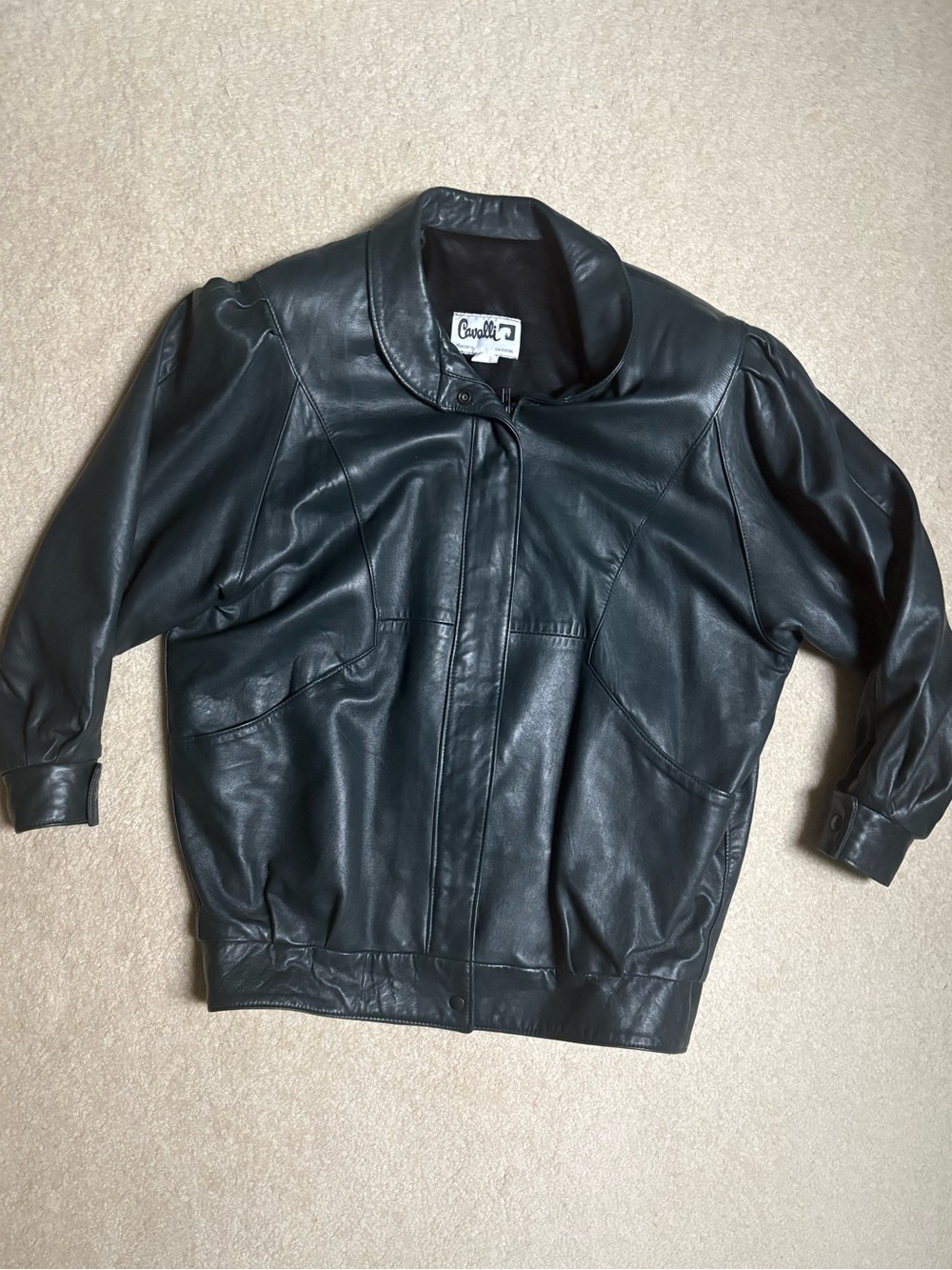 Oversized leather bomber jacket real leather